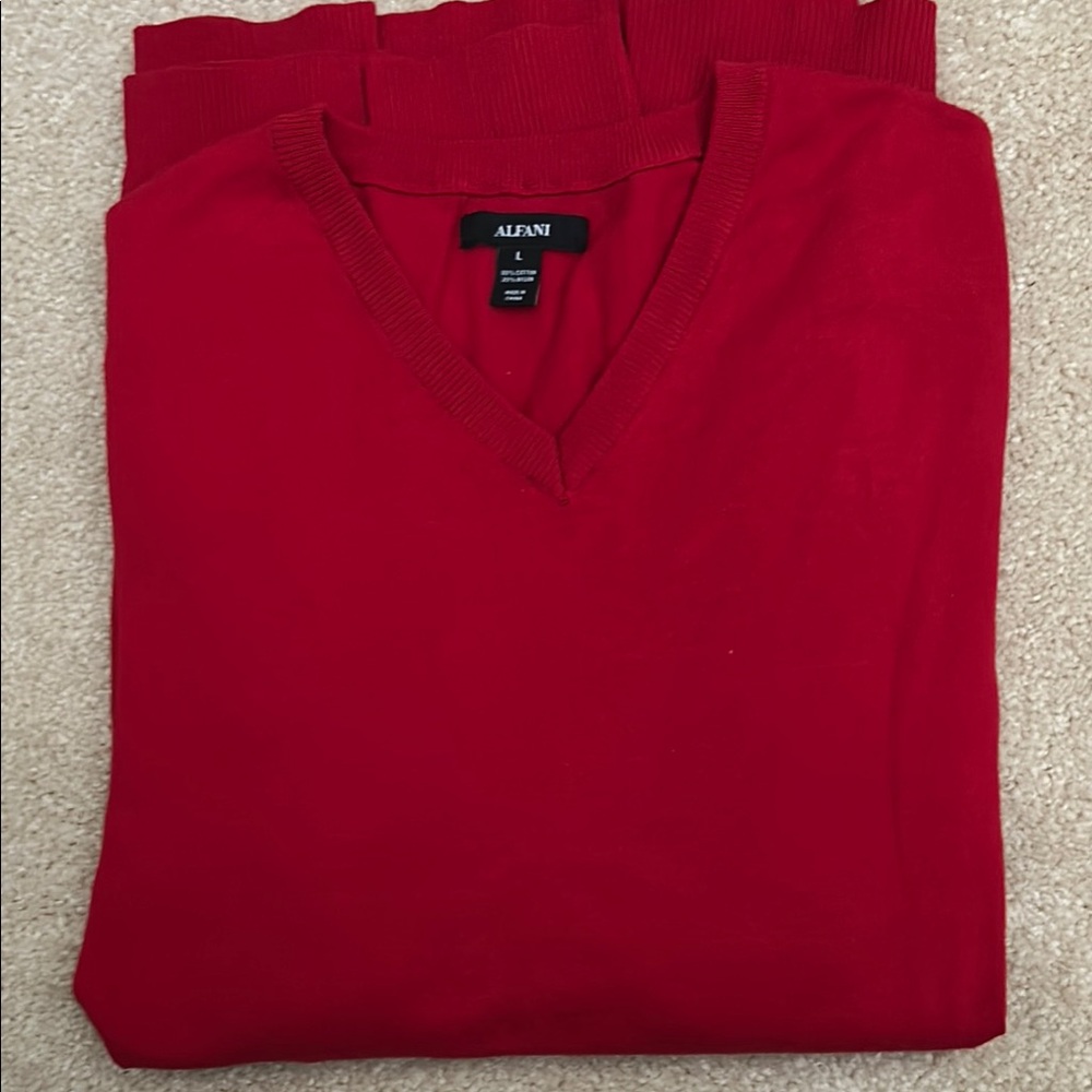 Alfani V-Neck Red Sweater Knit Classic